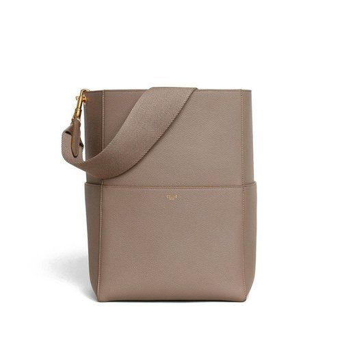 商品Celine|【包税】CELINE/赛琳 经典款Sangle 灰褐色女士中号小牛皮单肩手提水桶包 189593AH4.18TP,价格¥16192,第3张图片详细描述