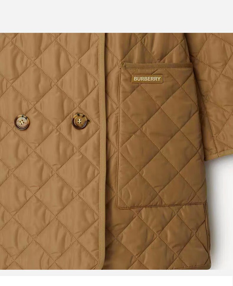 商品Burberry|BURBERRY博柏利 女士棕色聚酯制Logo标贴翻领双排扣棉服,价格¥3158,第7张图片详细描述