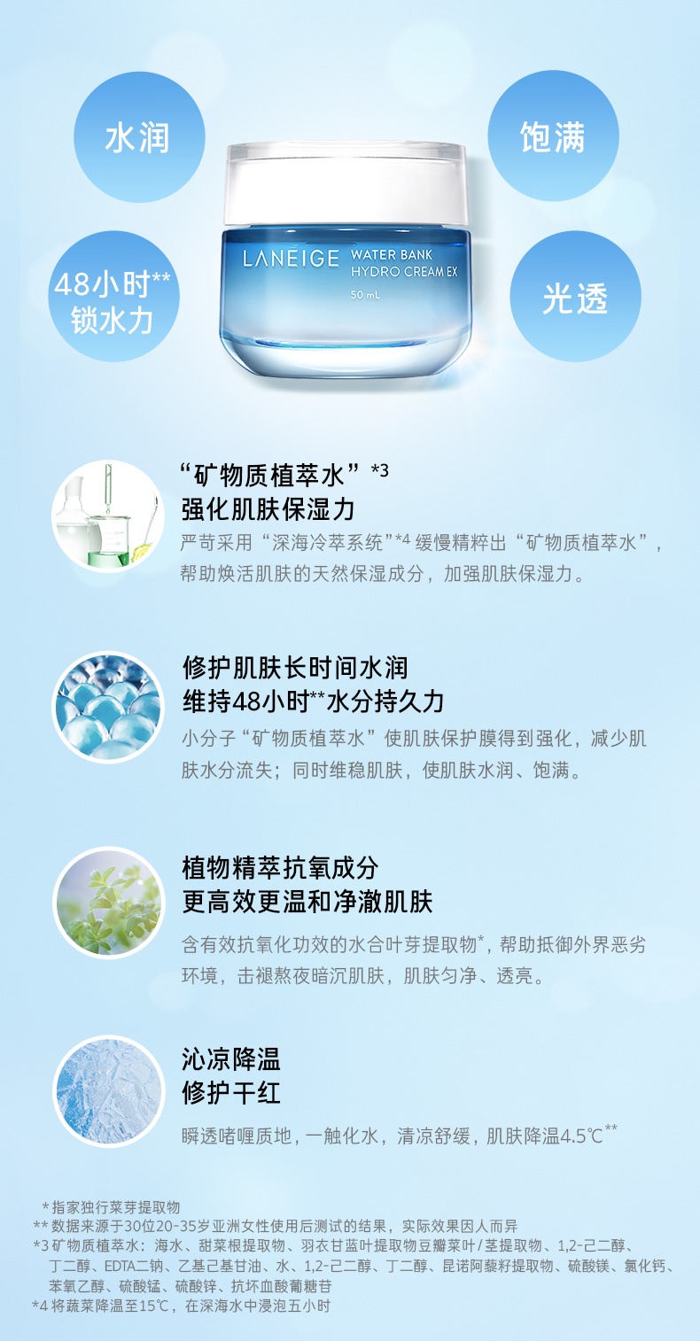 商品[国内直发] Laneige|兰芝新水酷高保湿乳霜50ml面霜滋润保湿补水改善细纹,价格¥194,第2张图片详细描述