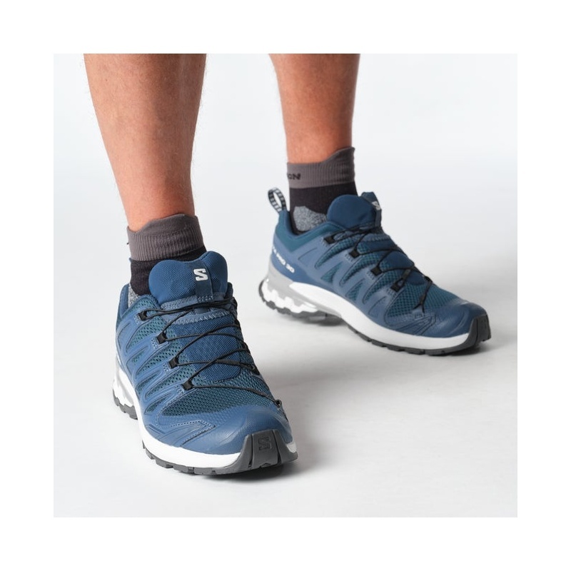 商品Salomon|Salomon萨洛蒙 XA PRO 3D V9系列男士深蓝色/冰蓝色/合金灰色织物跑鞋,价格¥1207,第6张图片详细描述
