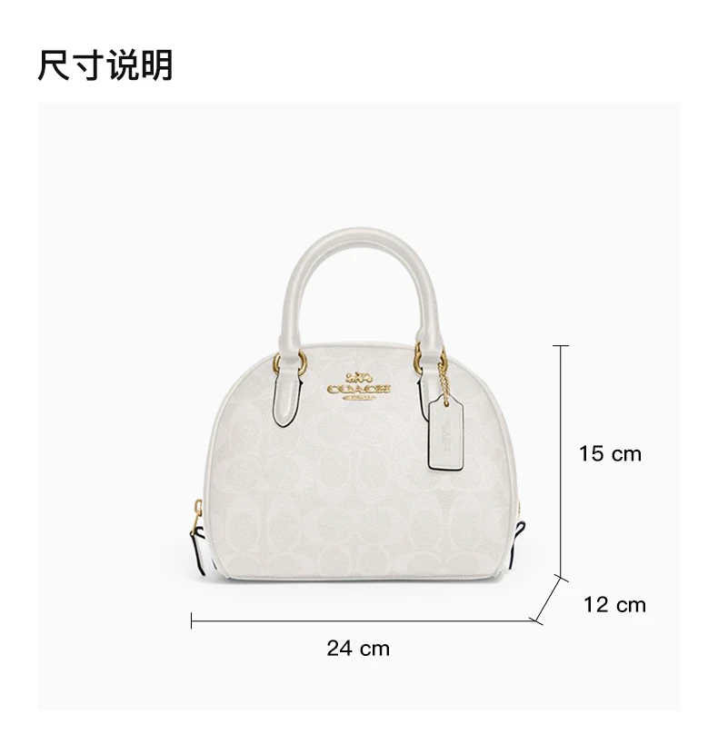 商品Coach|COACH 女士白色老花PVC配皮革小号手提单肩斜挎贝壳包 CA591IMRFF,价格¥1147,第3张图片详细描述