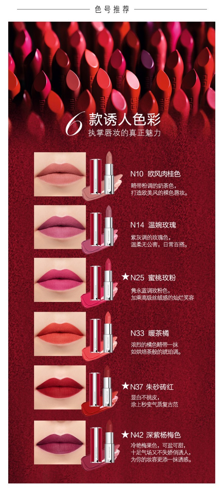 商品Givenchy|纪梵希（Givenchy）高定香榭红丝绒唇膏 3.4g,N25 蜜桃玫粉,价格¥255,第5张图片详细描述