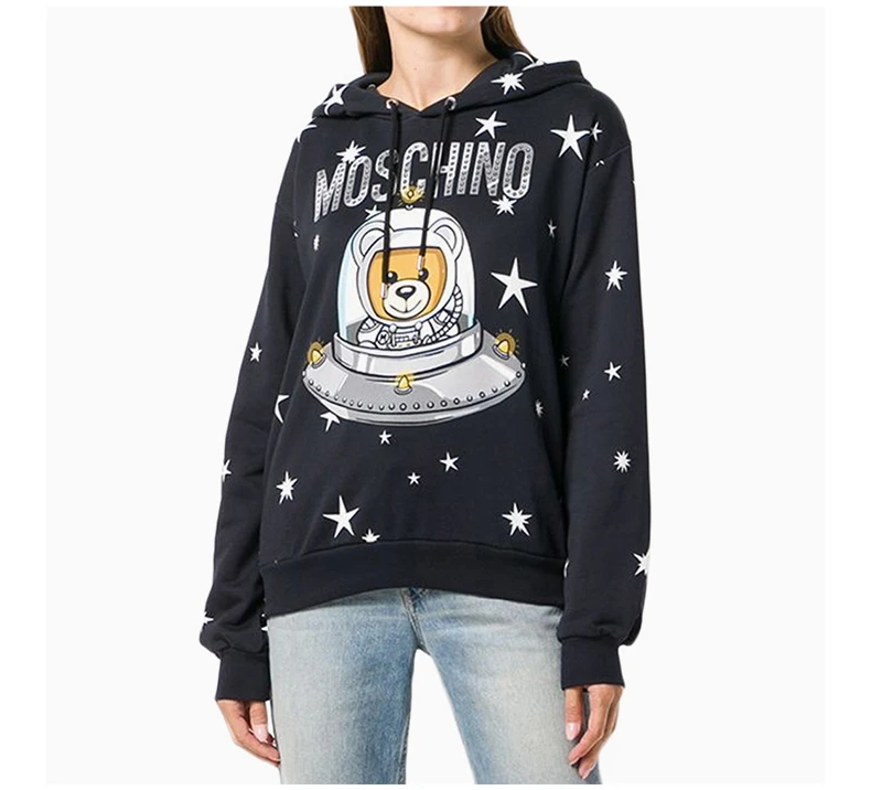 商品Moschino|Moschino 莫斯奇诺 女士黑色宇宙飞船玤泰迪熊连帽卫衣 DV1702-5427-1555,价格¥2155,第8张图片详细描述