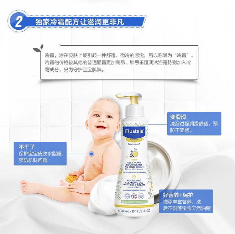 商品Mustela|Mustela妙思乐宝宝滋养洗发沐浴露300ml,价格¥160,第4张图片详细描述