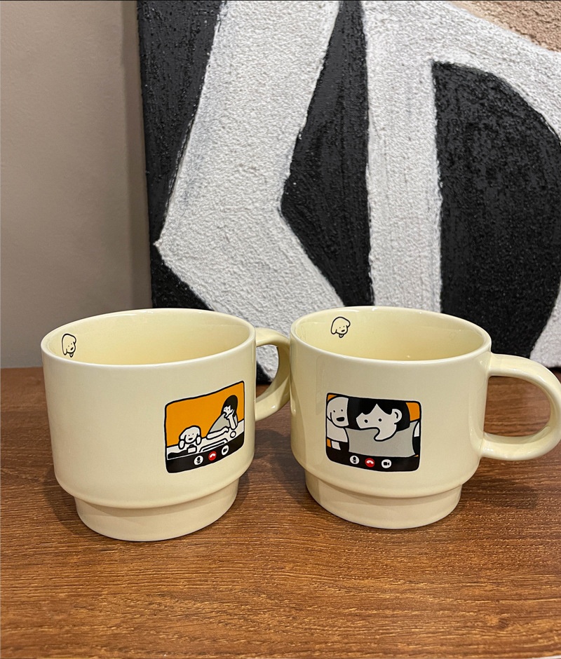 商品[国内直发] YeeCollene|复古卡通小狗咖啡杯ins高颜值奶油马克杯简约家用闺蜜情侣陶瓷杯水杯,价格¥60,第3张图片详细描述