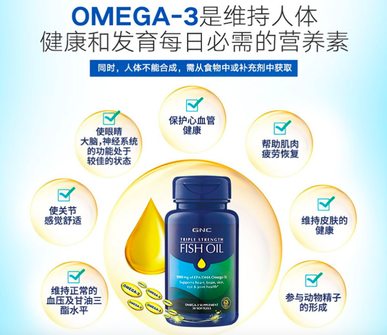 商品GNC|三倍强效鱼油迷你软胶囊,价格¥217-¥374,第4张图片详细描述