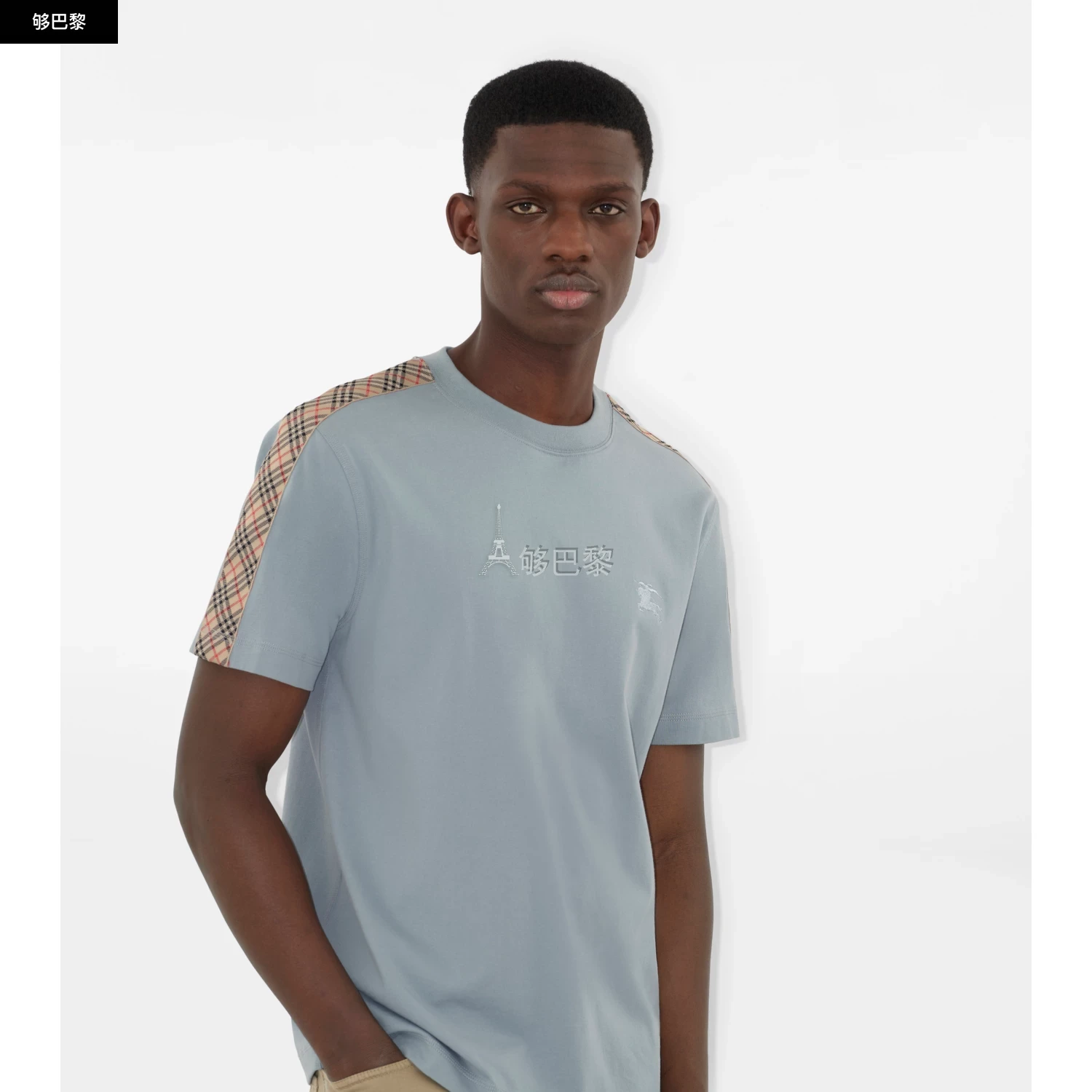 商品Burberry|【预售】 巴宝莉 25春夏 男士 短袖T恤 格纹装饰棉质 T 恤衫 81105761 ,价格¥3690,第5张图片详细描述