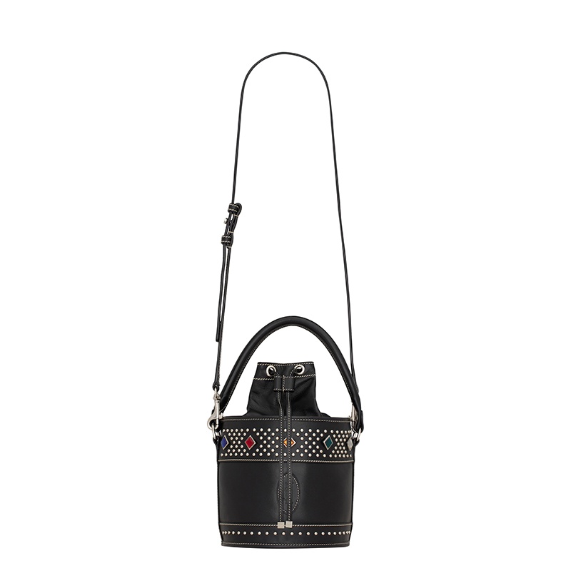 商品Yves Saint Laurent|SAINT LAURENT PARIS/圣罗兰 YSL 22春夏新款BAHIA系列 女士小号铆钉装饰光滑皮革单肩斜挎手提抽绳水桶包,价格¥15747,第6张图片详细描述