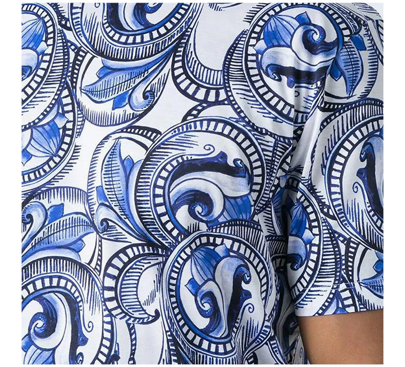 商品Versace|VERSACE 范思哲  男士蓝白色印花圆领短袖T恤  A76113-1173-A74P,价格¥1623,第1张图片详细描述