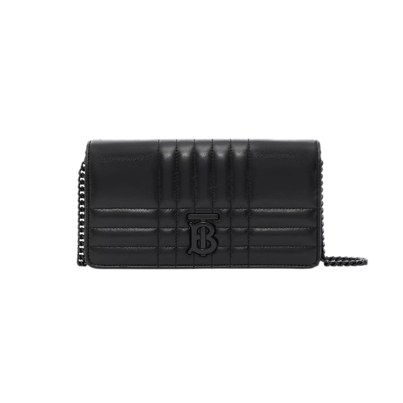 商品Burberry|博柏丽 23新款 女士黑色羔羊皮翻盖同色TB磁扣开合单肩斜挎链条包,价格¥7020,第2张图片详细描述