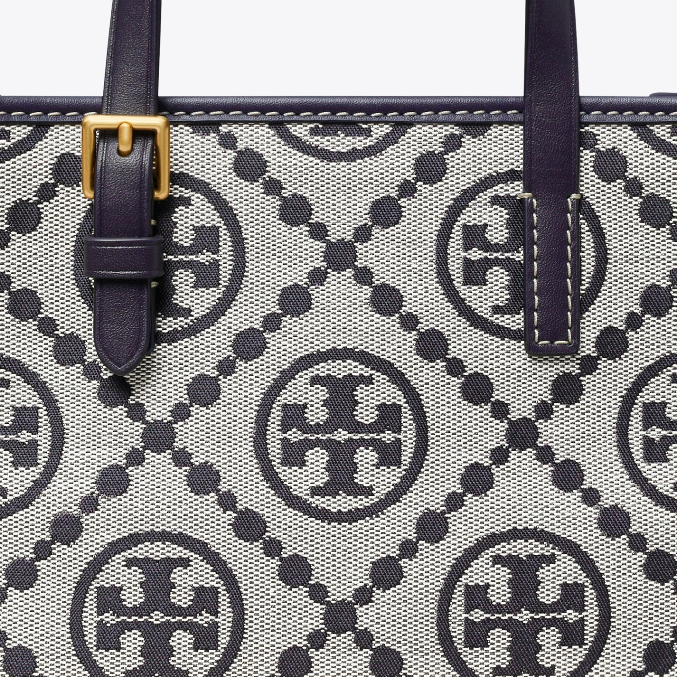 商品[国内直发] Tory Burch| 汤丽柏琦TB女包T MONOGRAM经典老花满印织物提花托特包单肩斜挎包女包 迷你 145537 海军蓝,价格¥2722,第6张图片详细描述