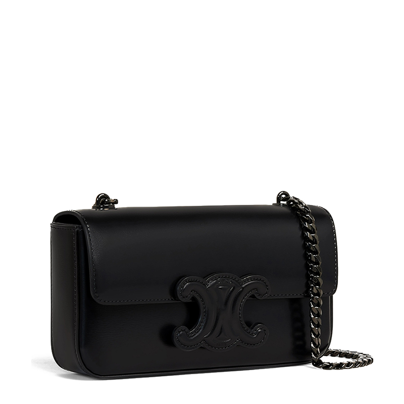 商品Celine|【白色】CELINE/赛琳 经典款TRIOMPHE系列 女士黑色皮革饰黑色凯旋扣配黑色链条单肩斜挎链条包199243BF4.38NN,价格¥18705,第3张图片详细描述