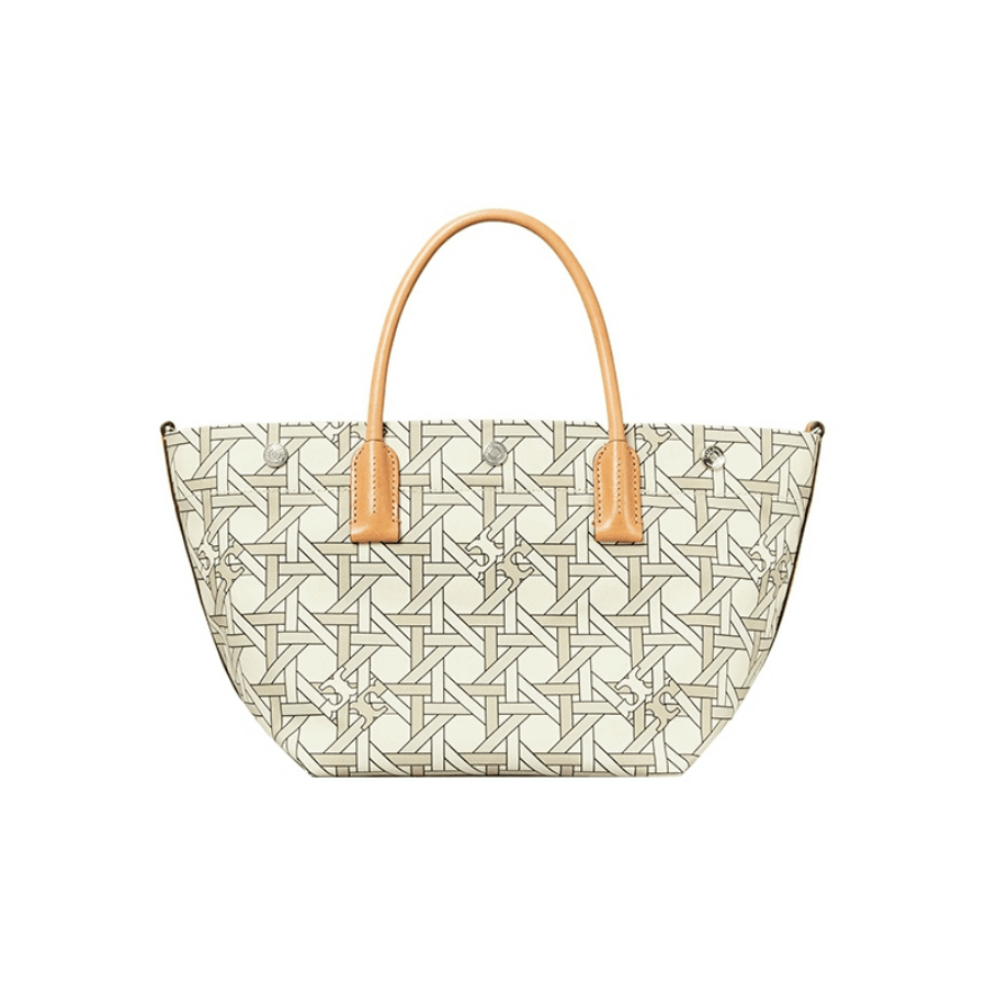 商品[国内直发] Tory Burch|汤丽柏琦TB女包奢侈品19几何图形象牙白帆布配皮小号Tote购物袋单肩斜挎托特包 146547-100,价格¥2362,第8张图片详细描述