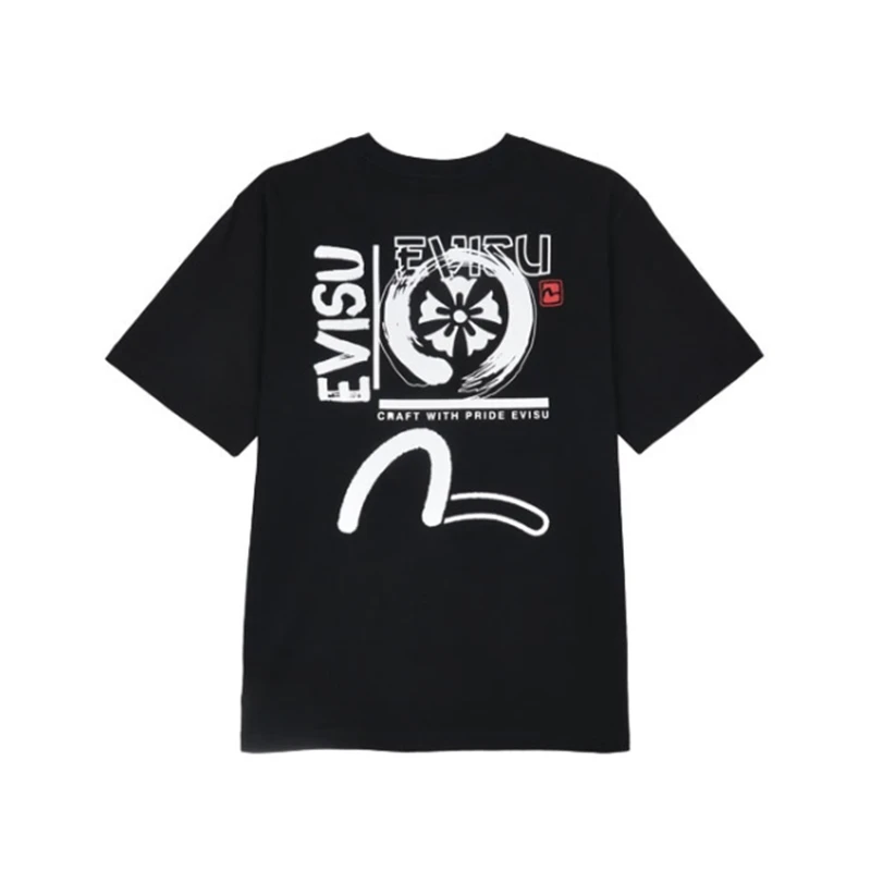 商品Evisu|【享贝家】（国内现货-QD）EVISU 福神 字母图案印花大标圆领宽松休闲短袖T恤 韩版 男女同款 EV5UTS903,价格¥116,第14张图片详细描述