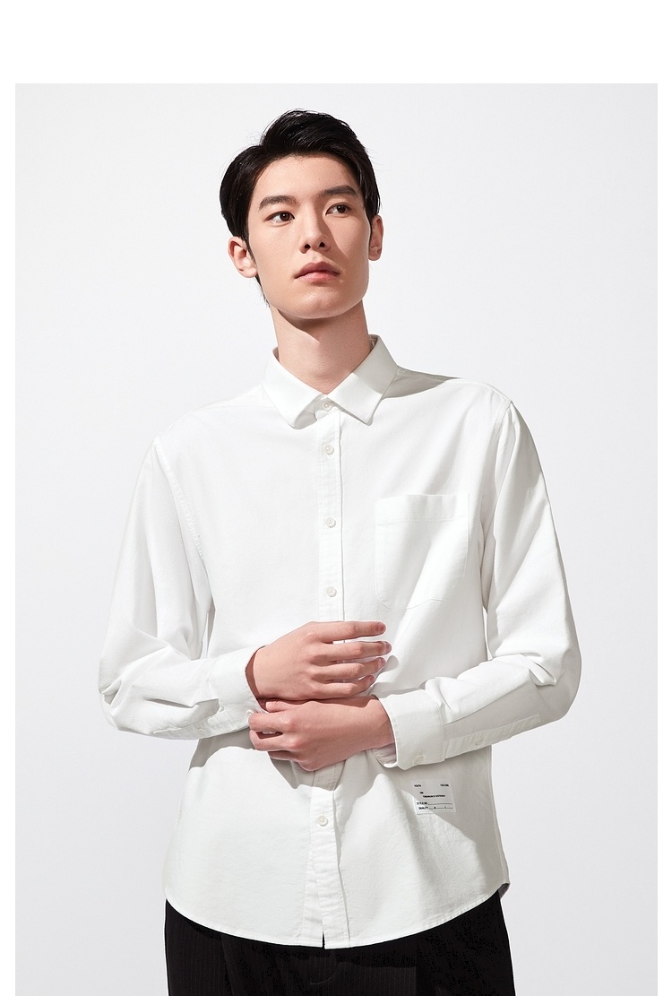 商品[国内直发] HLA|海澜之家休闲简约长袖衬衫男士2021秋季新品纯色宽松白衬衣男,价格¥124,第9张图片详细描述