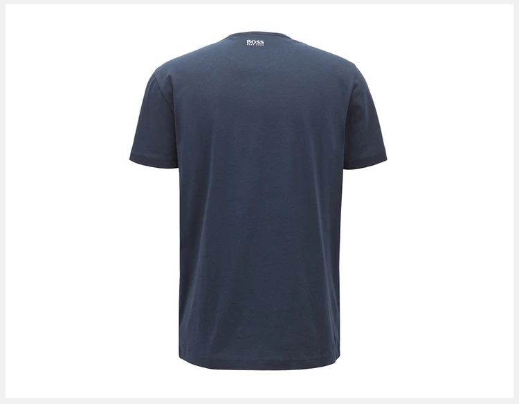 商品[国内直发] Hugo Boss|Hugo Boss 雨果博斯 男士深蓝色纯棉大logo印花圆领短袖休闲T恤 TEE1-182-6415-410,价格¥585,第5张图片详细描述