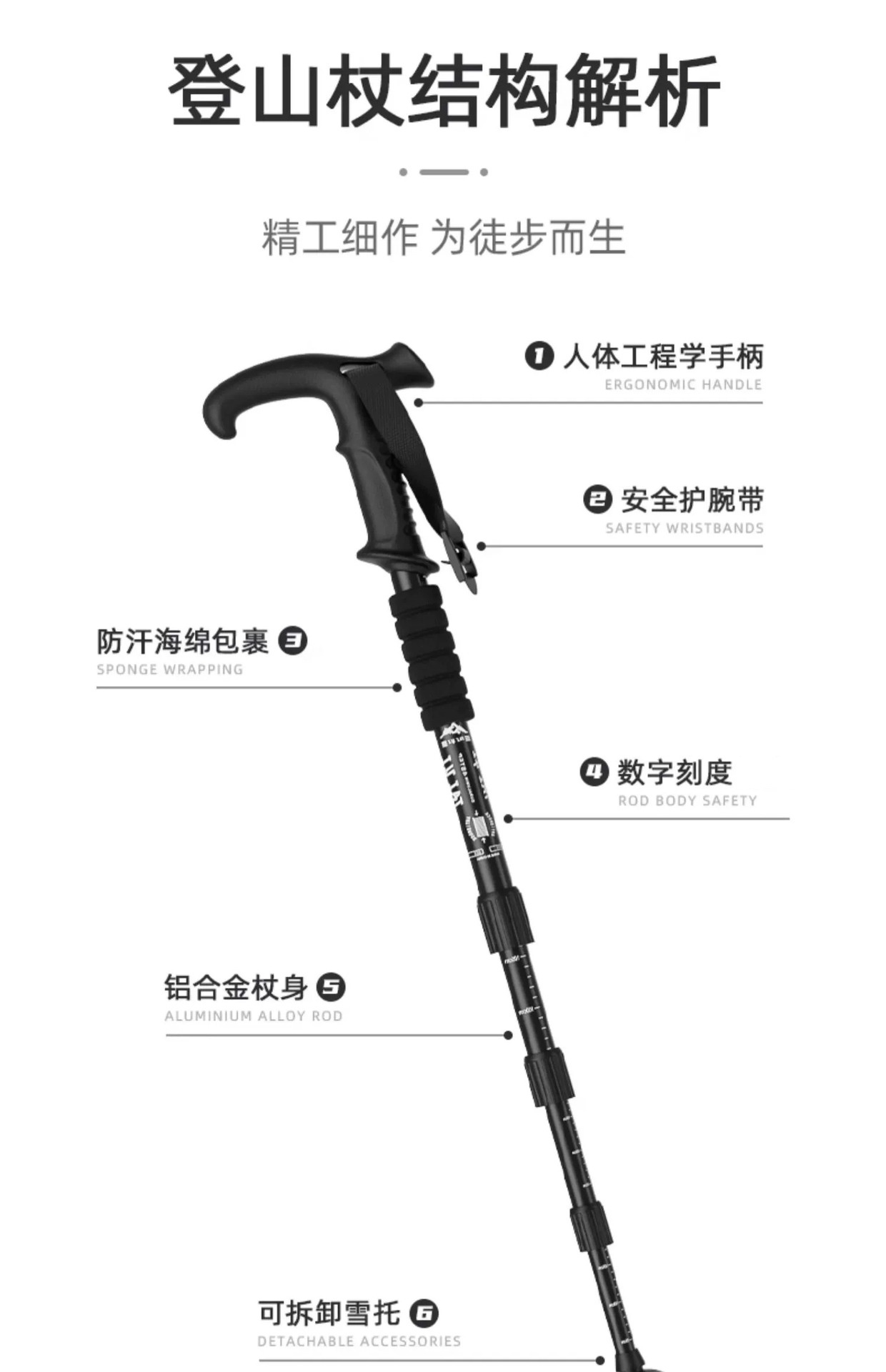 商品[国内直发] GLENVINTEN|格岚云顿新款登山杖户外正品便携伸缩杖男女爬山徒步装备防滑多功能老人拐杖,价格¥148,第6张图片详细描述