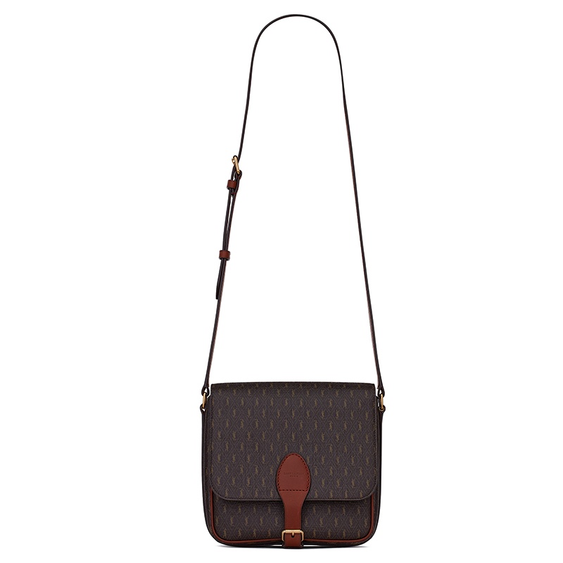 商品Yves Saint Laurent|SAINT-LAURENT PARIS/圣罗兰 YSL 2021秋冬新款 男女同款中号栗色老花帆布翻盖搭扣单肩斜挎包,价格¥8204,第2张图片详细描述