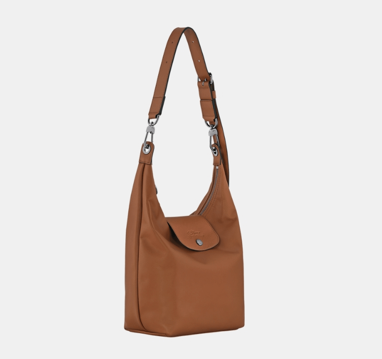 商品Longchamp|珑骧 可调节可拆卸肩带按扣翻盖开合 牛皮革 Hobo包单肩包 中号 女款 干邑色（香港仓发货）,价格¥3787,第8张图片详细描述