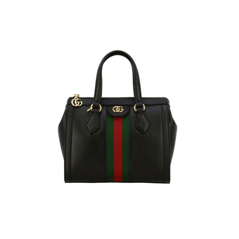 商品Gucci|奥莱 古驰 女士黑色小牛皮双G红绿条纹金属饰面配可拆卸肩带托特手提包 719882DJ2DG1060,价格¥10322,第2张图片详细描述