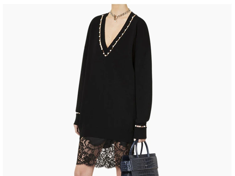 商品[国内直发] Givenchy|Givenchy 纪梵希 黑色羊毛丝羊绒V领女士长袖上衣 17X7845502-001,价格¥4919,第10张图片详细描述