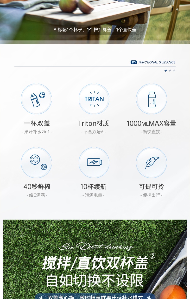 商品[国内直发] Morphy Richards|无线榨汁杯便携式小胖吨桶MR9802便携户外运动果汁搅拌杯1L大容量,价格¥251,第8张图片详细描述