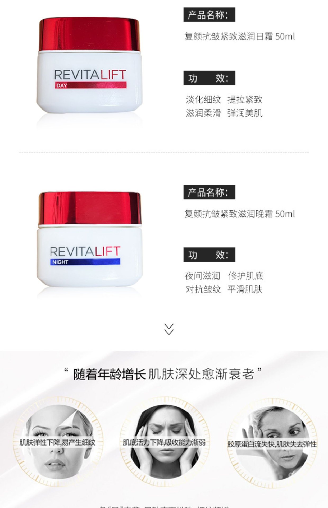 商品L'Oreal Paris|欧莱雅 大红罐复颜A醇抗皱日霜晚霜面霜 日霜50ml+晚霜50ml 蕴含视黄醇PRO+积雪草 提拉紧致,价格¥202,第3张图片详细描述