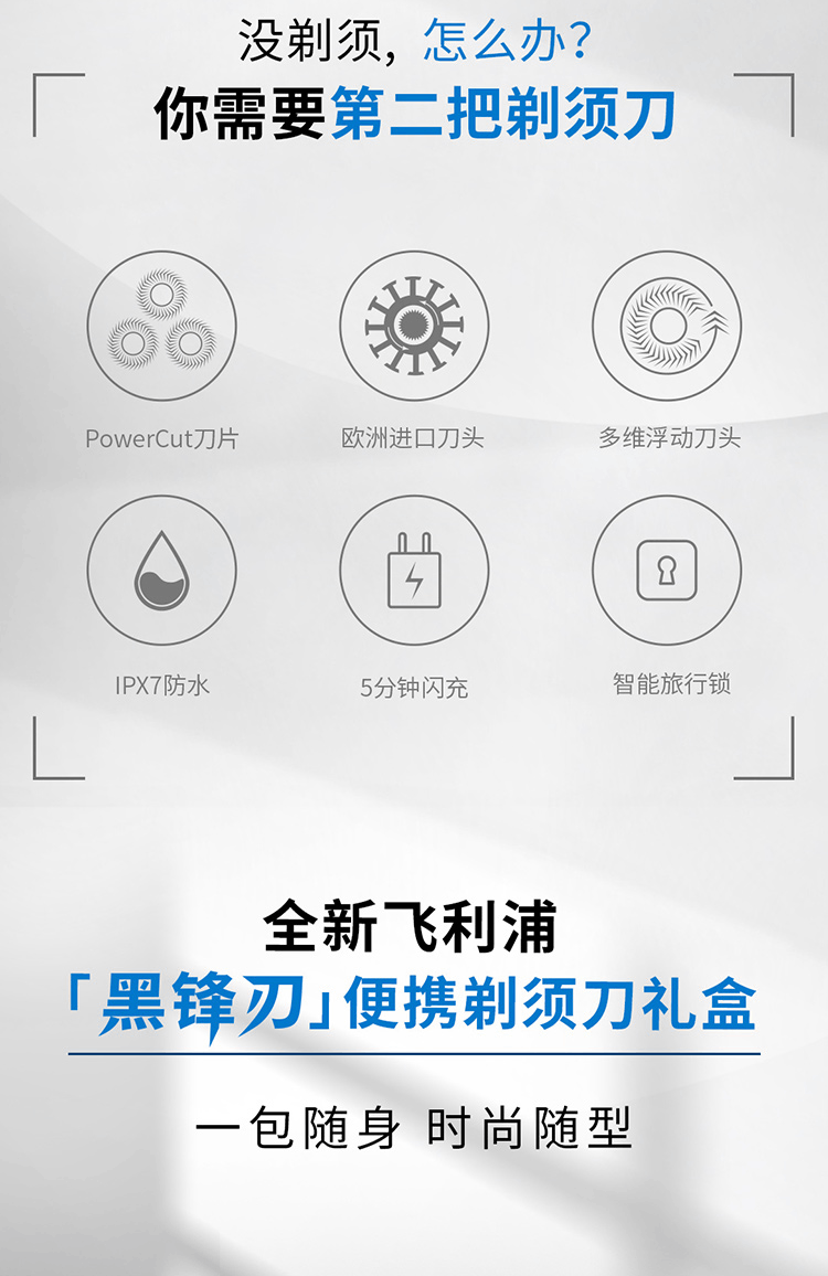 商品[国内直发] Philips|飞利浦电动剃须刀PQ888刮胡刀男士智能便携迷你须刀,价格¥796,第6张图片详细描述
