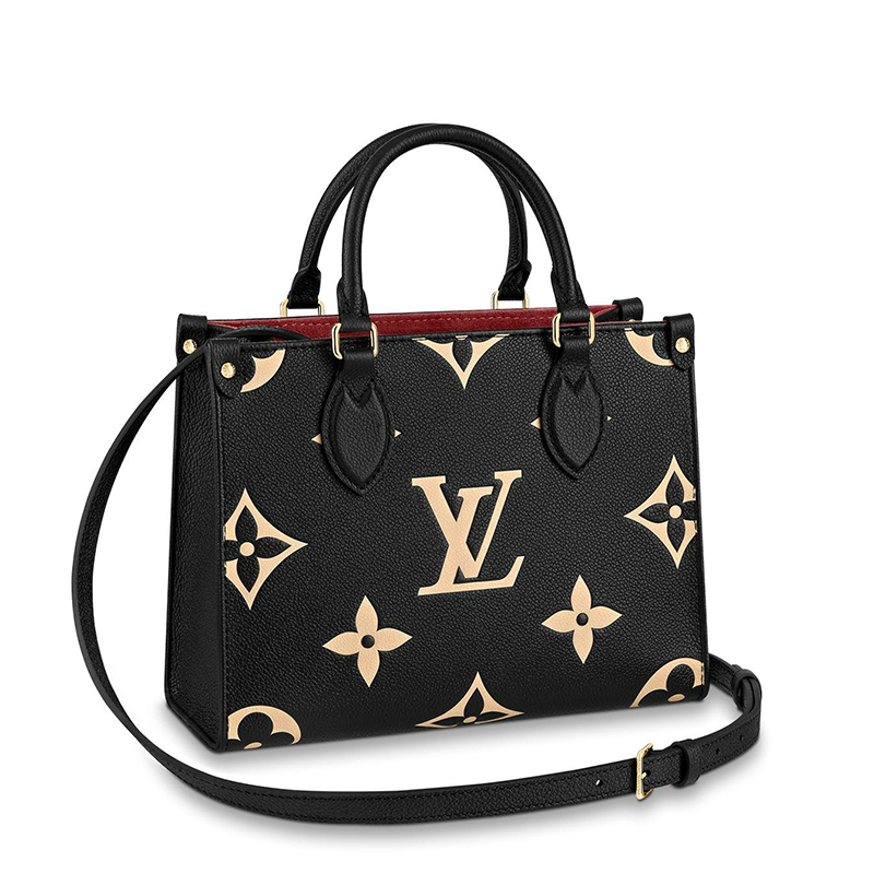 商品Louis Vuitton|【现货】路易威登 经典款ONTHEGO系列 女士小号黑色/米白色双色老花压纹粒面皮革单肩手提托特包M45659,价格¥23956,第2张图片详细描述