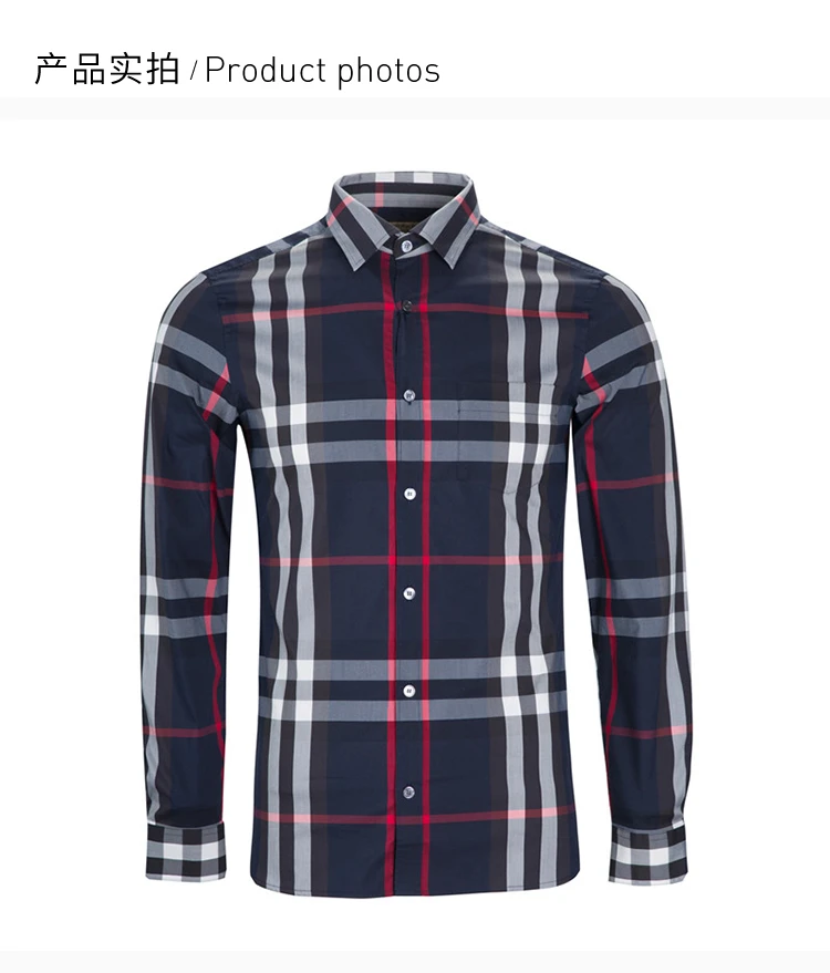 商品[国内直发] Burberry|Burberry 博柏利 uk男士经典格子长袖衬衫黑蓝色 4006731,价格¥2849,第4张图片详细描述