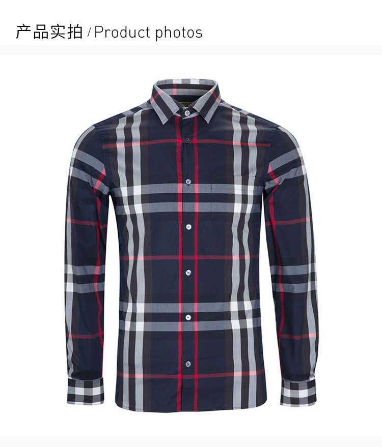 商品Burberry|Burberry 博柏利 uk男士经典格子长袖衬衫黑蓝色 4006731,价格¥1707,第6张图片详细描述