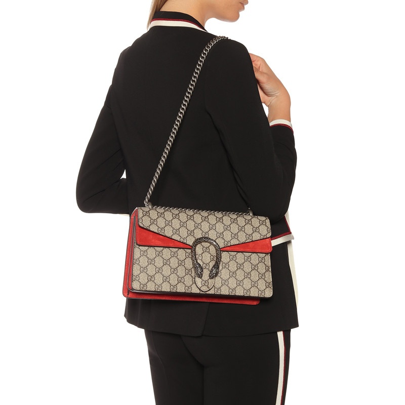 商品Gucci|GUCCI/古驰 Dionysus女士小号棕色帆布红色麂皮链条单肩酒神包 400249 KHNRN 8698,价格¥21288,第6张图片详细描述