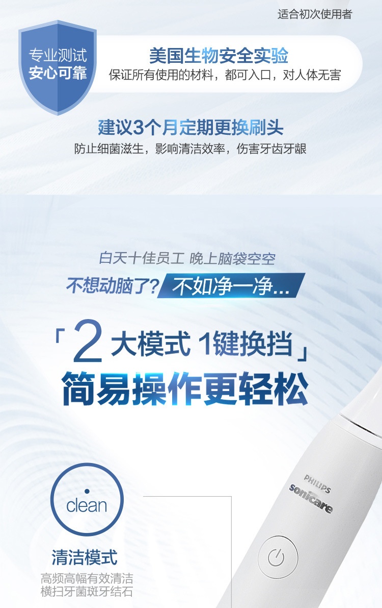 商品[国内直发] Philips|飞利浦HX2431电动牙刷 成人充电式声波震动牙刷软毛小羽刷情侣款,价格¥345,第7张图片详细描述