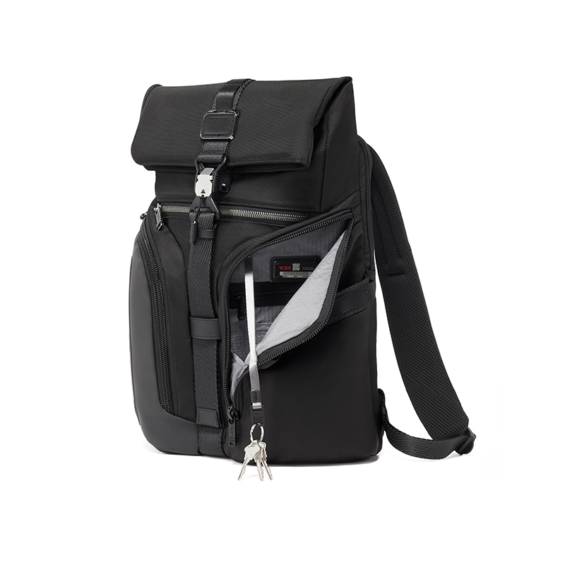 商品Tumi|TUMI途明 ALPHA BRAVO系列 男女同款黑色尼龙翻盖背包,价格¥2721,第5张图片详细描述