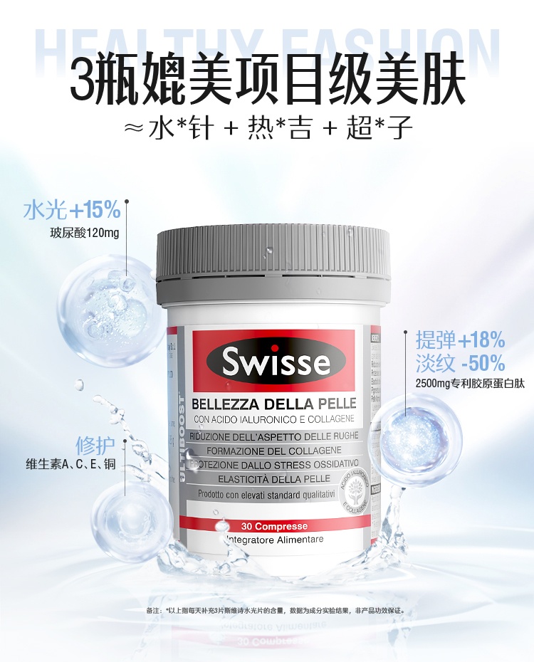 商品[国内直发] Swisse|Swisse斯维诗水光片内调口服全身美容玻尿酸胶原蛋白肽女保健品,价格¥444,第1张图片详细描述