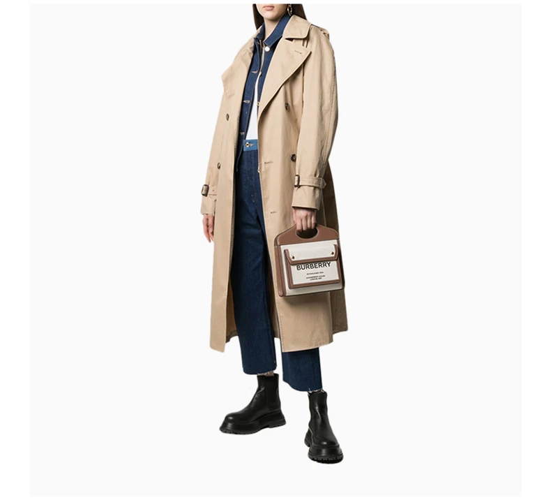 商品[国内直发] Burberry|BURBERRY 博柏利 迷你双色帆布拼皮革口袋包 拼色女士斜挎包 8039361,价格¥8387,第8张图片详细描述