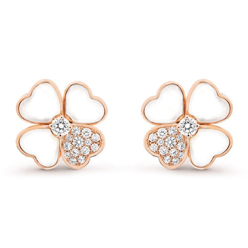 商品Van Cleef & Arpels| Van Cleef & Arpels/梵克雅宝 经典Cosmos系列 18k金玫瑰金白色珍珠母贝镶嵌钻石四叶草中号耳环VCARO5BZ00,价格¥183806,第3张图片详细描述