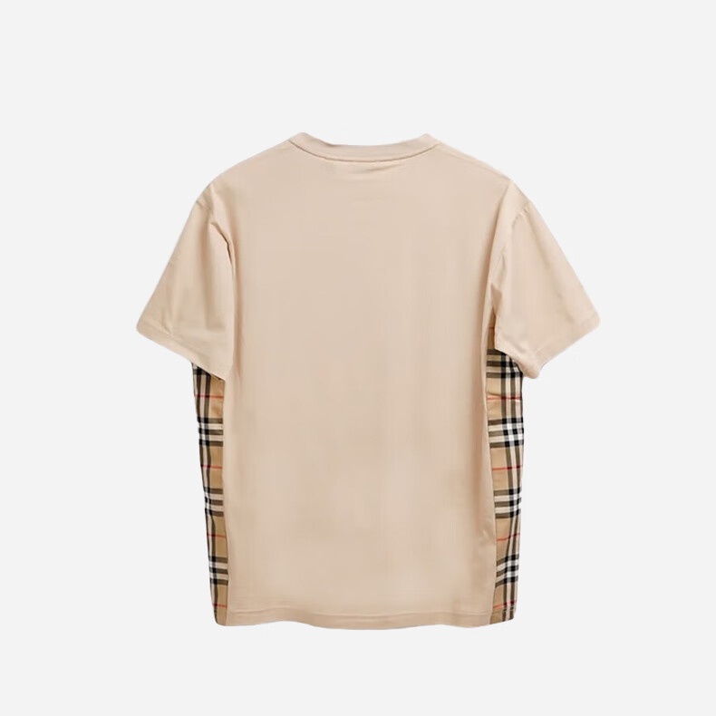 商品Burberry|BURBERRY/博柏利 女士米褐色棉质侧边格纹设计B字刺绣T恤80670711,价格¥1321,第3张图片详细描述