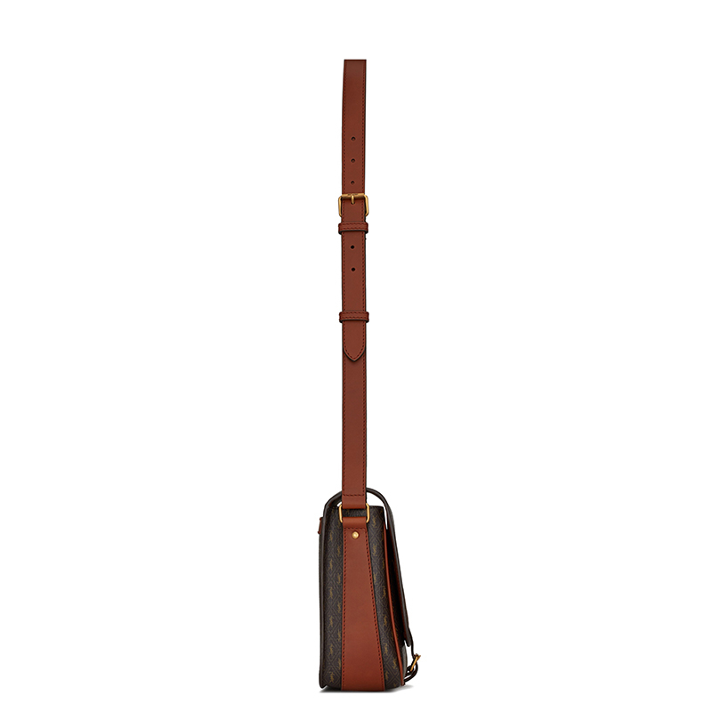商品Yves Saint Laurent|SAINT LAURENT PARIS/圣罗兰 YSL 22春夏新款MONOGRAMME系列 男士中号板栗色帆布配光滑皮革金扣单肩斜挎邮差包,价格¥8967,第3张图片详细描述