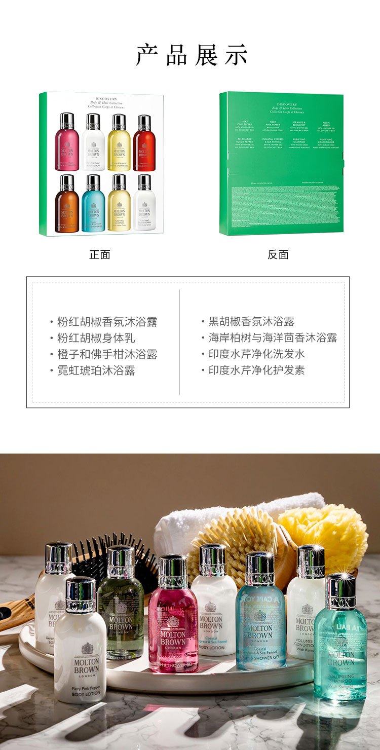 商品Molton Brown|MOLTONBROWN摩顿布朗身体和头发护理旅行8件套套装8x50ml（印度水芹净化洗护）,价格¥218,第6张图片详细描述