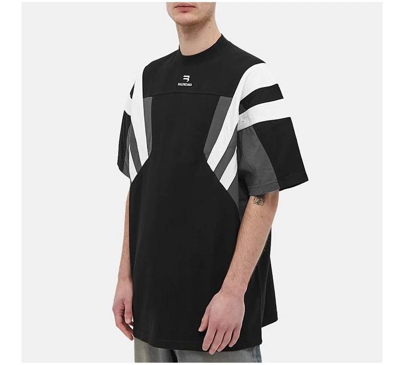商品Balenciaga|BALENCIAGA 男士黑色棉质徽标刺绣大廓形圆领短袖T恤 675306-TLVA2-1150,价格¥3959,第4张图片详细描述