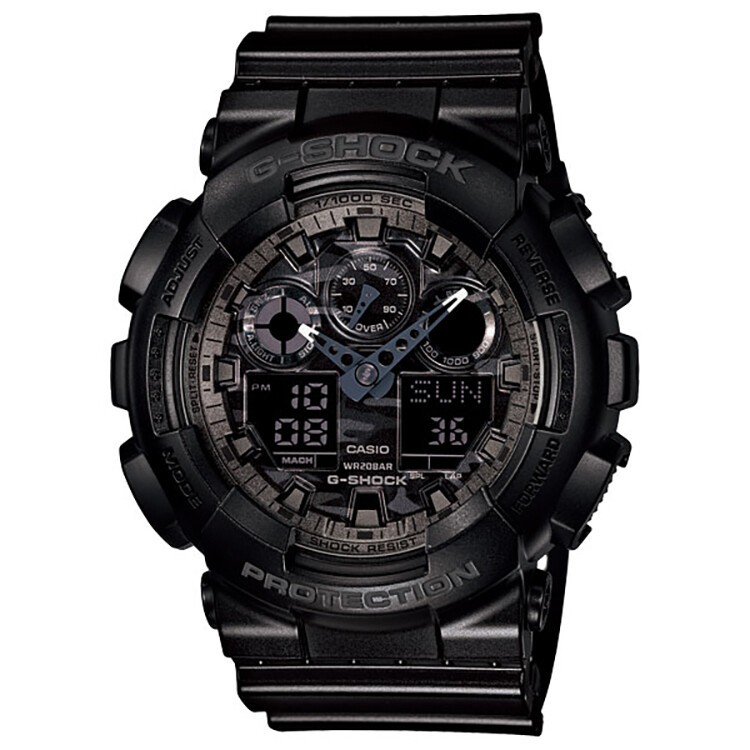 商品Casio|卡西欧（CASIO）手表 G-SHOCK系列自动背光迷彩风限量大表盘多功能时尚电子双显防水男表GA-100CF-1A-黑色-GA-100CF-1A,价格¥961,第3张图片详细描述