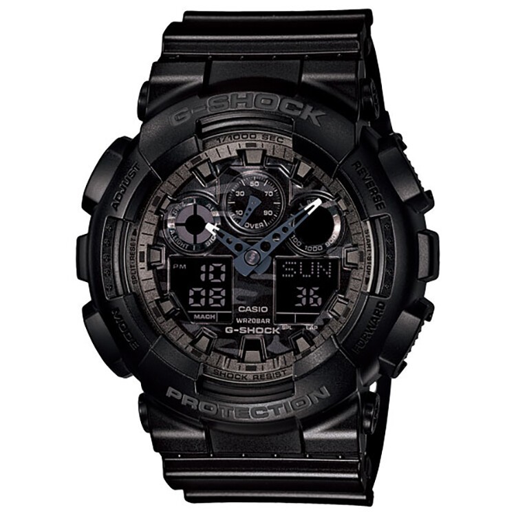 商品Casio|卡西欧（CASIO）手表 G-SHOCK系列自动背光迷彩风限量大表盘多功能时尚电子双显防水男表GA-100CF-1A-黑色-GA-100CF-1A,价格¥968,第3张图片详细描述