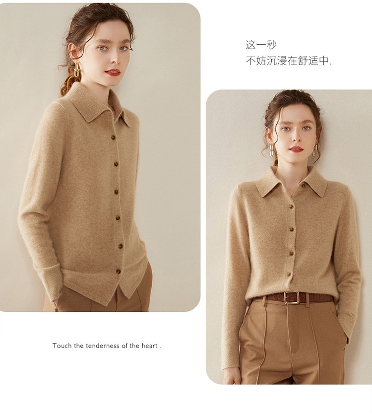 商品[国内直发] GLENVINTEN|格岚云顿英国品牌POLO领针织羊绒衬衫女修身显瘦羊绒开衫23秋冬新款女士气质打底衫,价格¥526,第12张图片详细描述