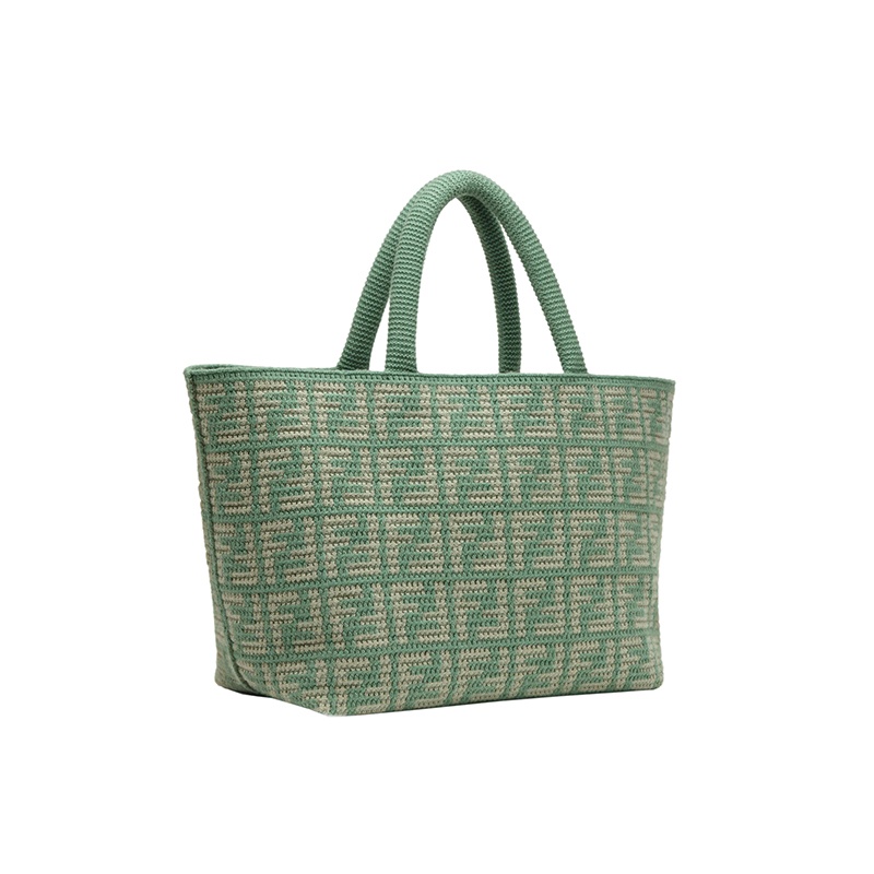 商品Fendi|芬迪 23新款 女士大号绿色/白色羊绒混纺手提购物袋,价格¥15599,第3张图片详细描述