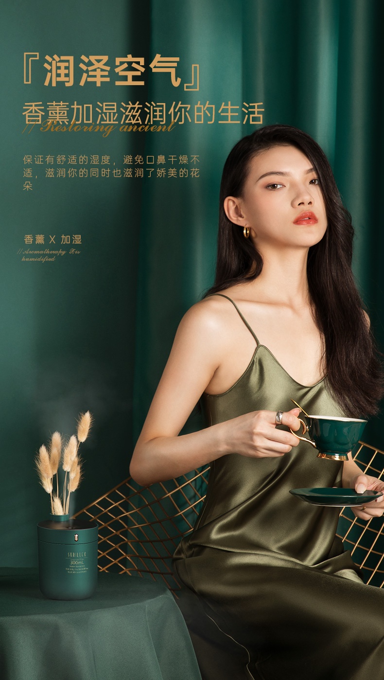 商品[国内直发] Skrillex|Skrillex加湿器usb小型迷你桌面复古可拆卸香薰精油办公室学生宿舍家用低音空气净化补水 复古绿,价格¥431,第1张图片详细描述