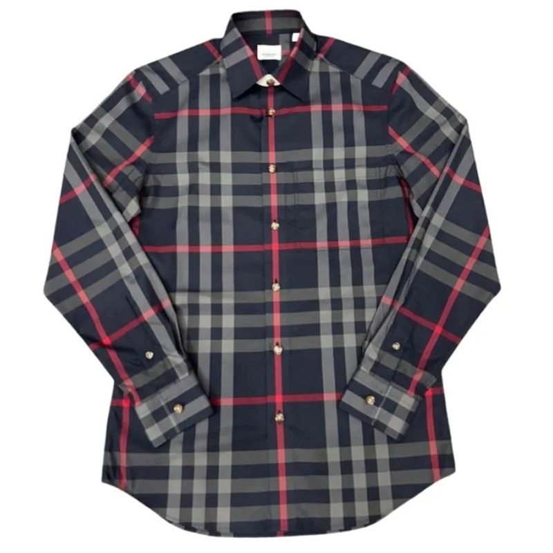 商品Burberry|【现货】博柏利 男士灰色拼色格纹印花单排扣衬衫 80929141（两色可选）,价格¥1459,第6张图片详细描述