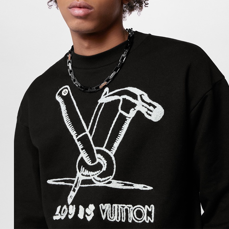 商品Louis Vuitton|【预售十天】路易威登 23新款MONOGRAM CHAIN男士黑色/银色锆石精钢项链,价格¥8787,第3张图片详细描述