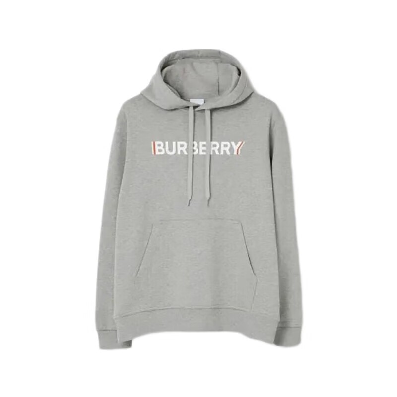 商品Burberry|BURBERRY/博柏利 男士浅灰色棉质徽标印花连帽休闲卫衣80688001,价格¥1359,第2张图片详细描述