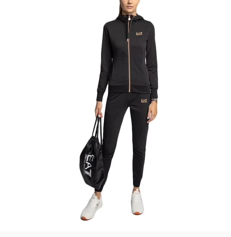 商品Emporio Armani|Emporio Armani 安普里奥阿玛尼 黑色棉质混纺经典LOGO款拉链连帽外套休闲裤时尚套装 6GTV74-J31Z-1200,价格¥799,第7张图片详细描述